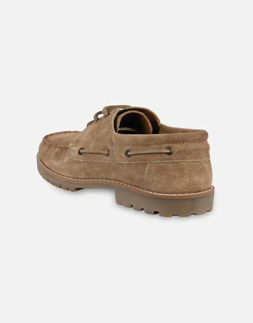 Thomas Crick Cape suede boat shoes with cleated sole in sand brown, 3 of 7