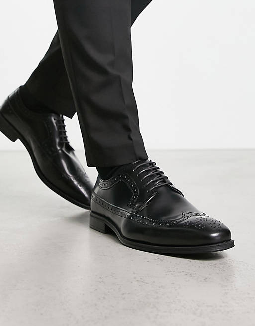 Thomas Crick chiselled toe leather brogues in black | ASOS