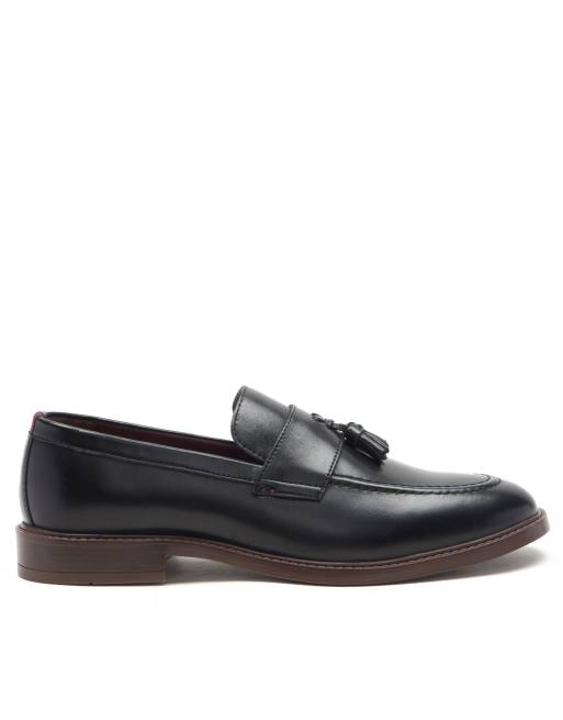 Thomas Crick - Clayton - Leren instaploafers met kwastjes in zwart 