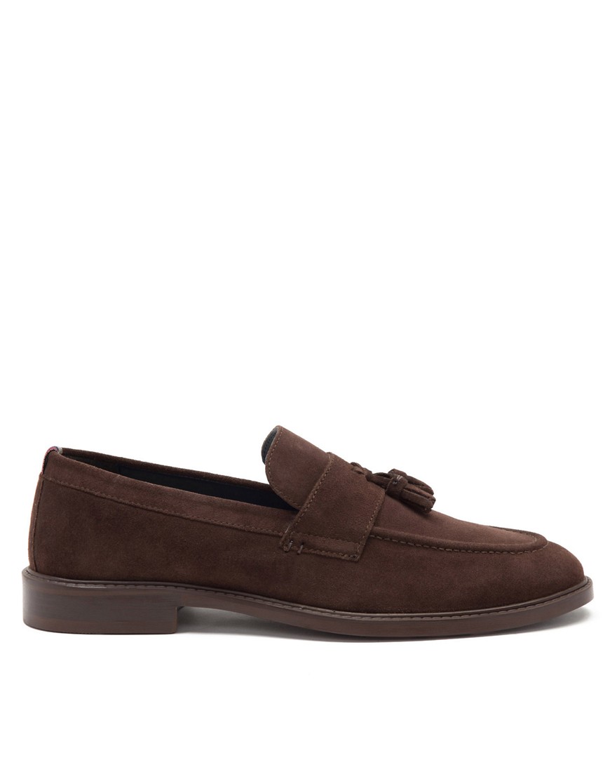 Thomas Crick clayton loafer tassel leather slip-on shoe in brown suede