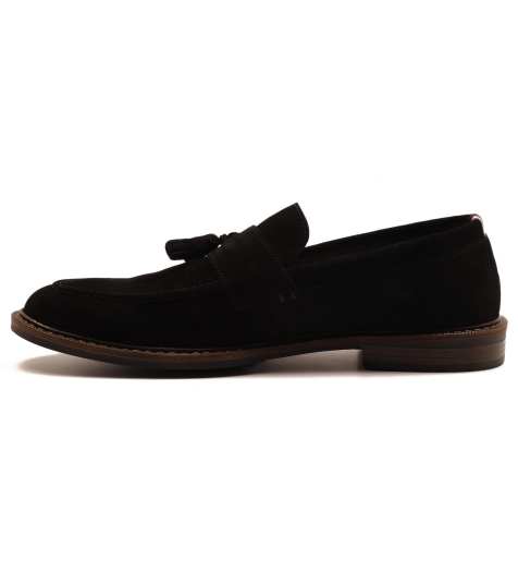 Thomas Crick 'clinton' men's leather tassel formal loafer shoes in black suede - view 1