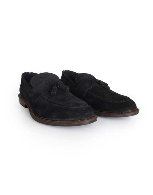 Thomas Crick 'clinton' men's leather tassel formal loafer shoes in black suede, 2 of 4