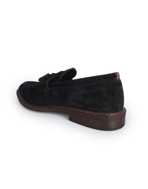 Thomas Crick 'clinton' men's leather tassel formal loafer shoes in black suede, 4 of 4