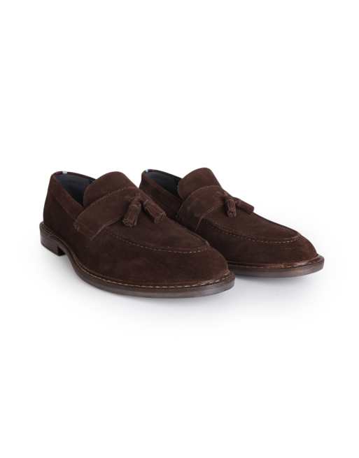 Thomas Crick 'clinton' men's leather tassel formal loafer shoes in brown suede, 2 of 4