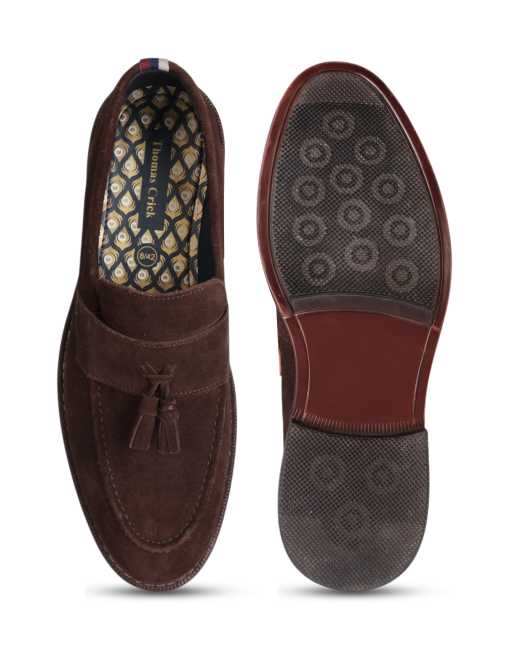 Thomas Crick 'clinton' men's leather tassel formal loafer shoes in brown suede, 3 of 4