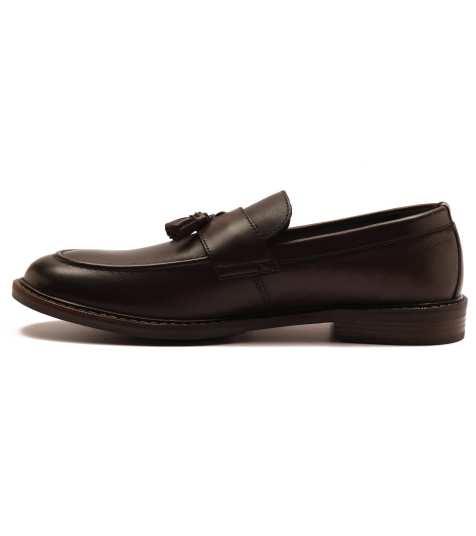 Thomas Crick 'clinton' men's leather tassel formal loafer shoes in brown - view 1