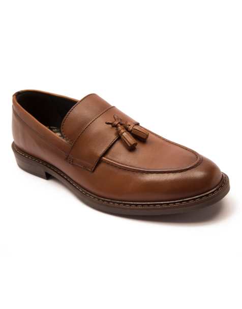 THOMAS CRICK 'CLINTON' men's leather tassel formal loafer shoes in tan - view 1