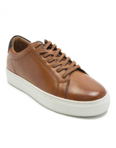 Thomas Crick 'evers' men's casual lace-up leather sneakers in tan - view 1