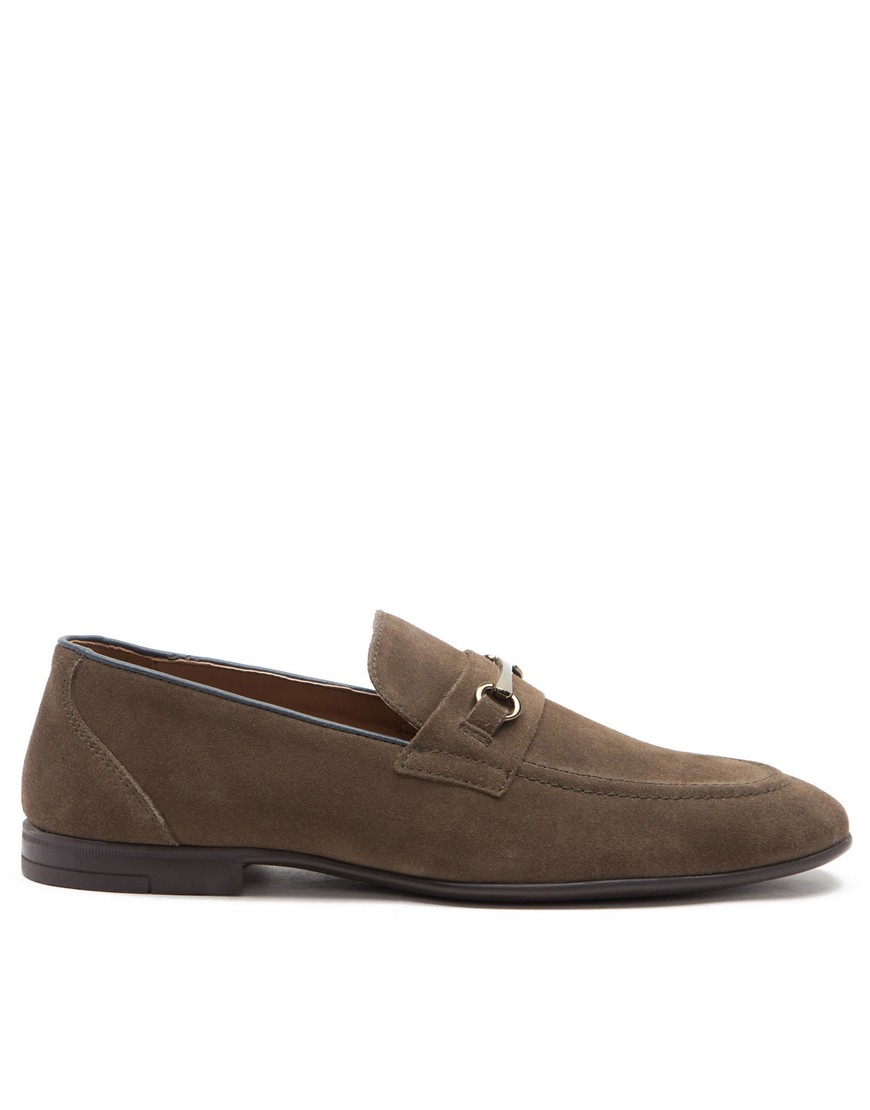 Thomas Crick farrel formal loafer slip-on leather shoes in dark olive suede-Green