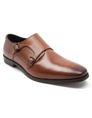 Thomas Crick fetz twin strap monk formal leather shoe in tan-Brown