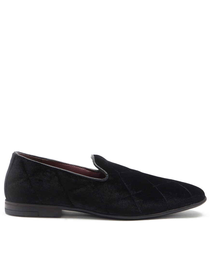 Thomas Crick gamble velvet loafers slip on leather shoes in black