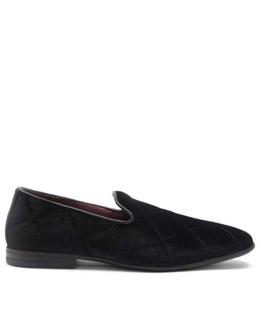  Thomas Crick gamble velvet loafers slip on leather shoes in black