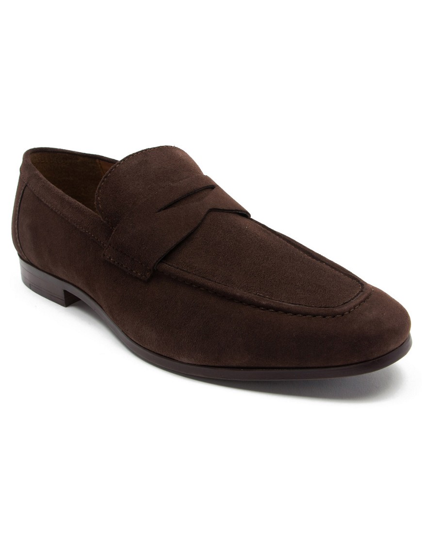 Thomas Crick harley loafer suede leather slip-on loafer shoes in dark brown