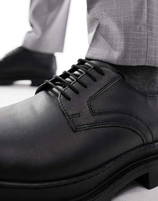 Thomas Crick leather chunky lace up shoes in black | ASOS display picture 3