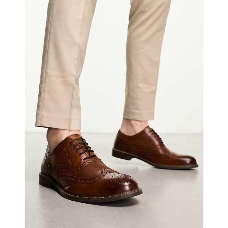 ASOS DESIGN Brogue Shoes In Brown Leather With Natural Sole And Colour  Details for Men