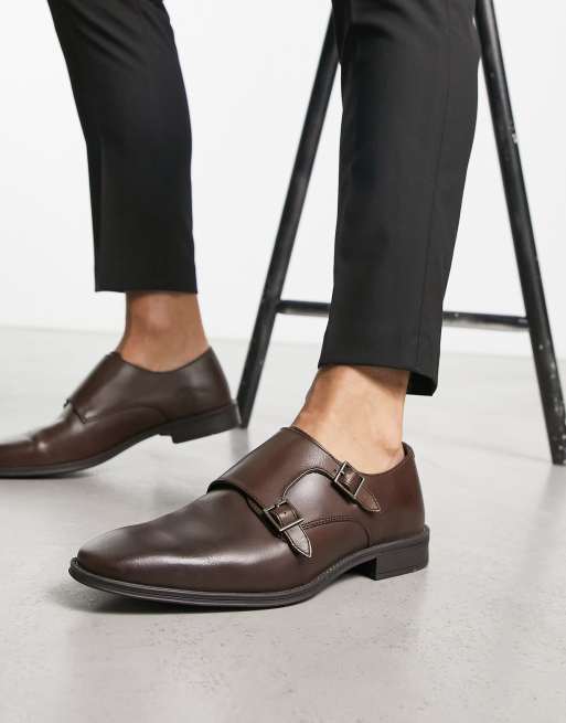 Thomas Crick leather monk shoes in brown