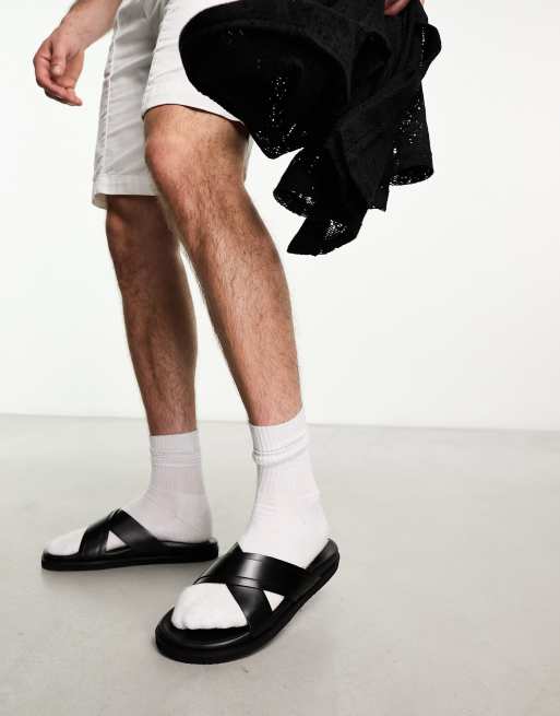 Thomas Crick – Leder-Sandalen in Schwarz mit überkreuzten Riemchen, 2 von 4