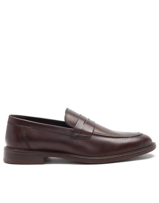 Thomas Crick lucas loafer formal leather slip-on shoes in brown | ASOS