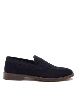 Thomas Crick lucas loafer formal leather slip-on shoes in navy suede | ASOS