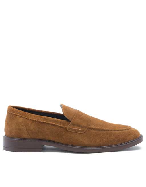 Thomas Crick lucas loafer formal leather slip-on shoes in tan suede | ASOS