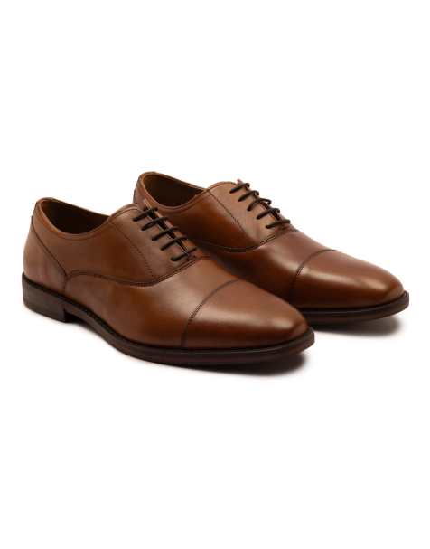 Thomas Crick Merlin leather oxford toecap shoes in tan - view 1