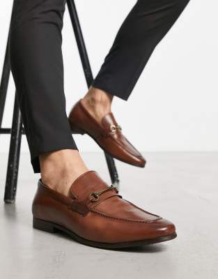 metal bar leather loafers in brown