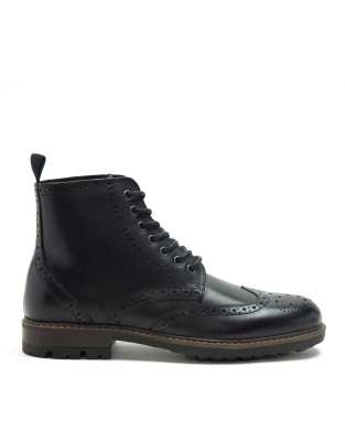 Size 12.0 Thomas Crick THOMAS CRICK NESSER brogue lace-up leather ankle boots in black shoes