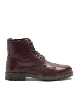  nesser brogue lace-up leather ankle boots in cherry