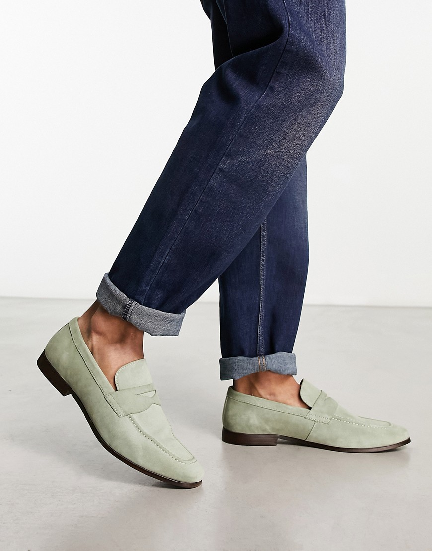 Thomas Crick saddle loafers in mint suede-Green