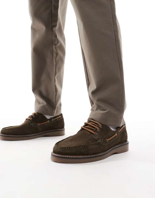 Thomas Crick Thomas crick 'triggs' men's suede casual lace-up boat shoes in dk olive, 2 of 4