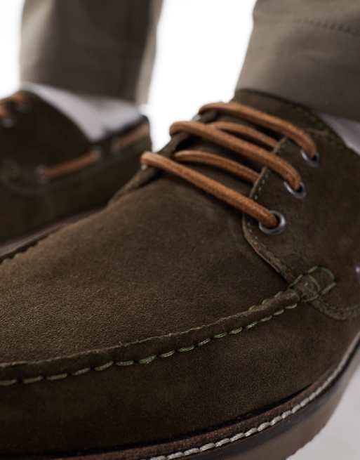 Thomas Crick Thomas crick 'triggs' men's suede casual lace-up boat shoes in dk olive, 3 of 4