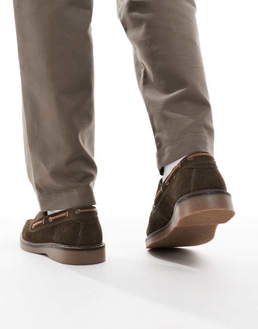 Thomas Crick Thomas crick 'triggs' men's suede casual lace-up boat shoes in dk olive, 4 of 4