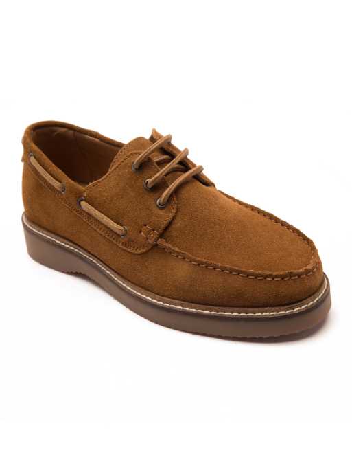 Thomas crick 'TRIGGS' men's suede casual lace-up boat shoes in tan suede, 2 of 4