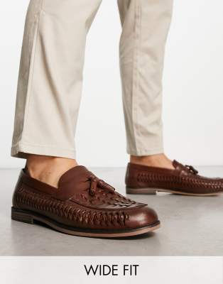 Thomas Crick Wide Fit - Gyldenbrune Loafers Med Kvaster I Flettet Læder