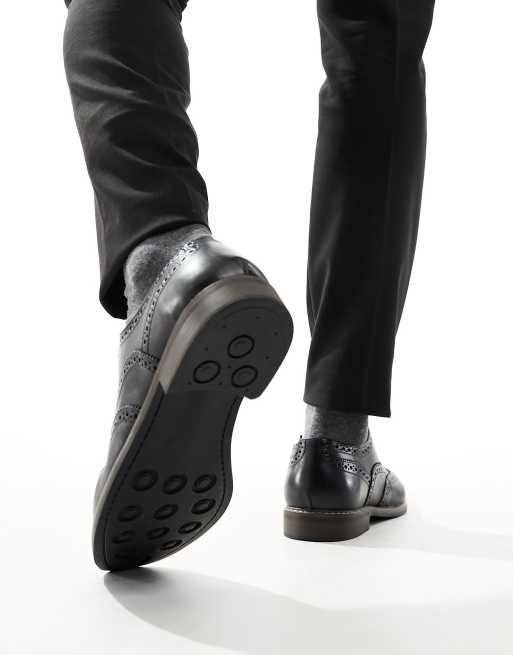 Thomas Crick Wide Fit leather formal brogues in black ASOS