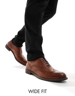 Thomas Crick wide fit leather formal brogues in tan