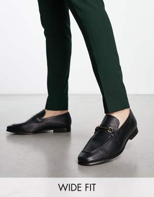 Thomas Crick Wide Fit - Sorte Loafers Med Metalstang I Læder-Black