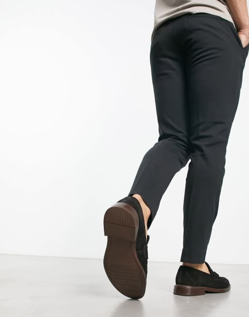 Thomas Crick – Wildleder-Loafer mit Bommel in Schwarz