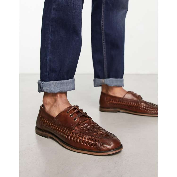 Thomas Crick woven lace up leather shoes in tan