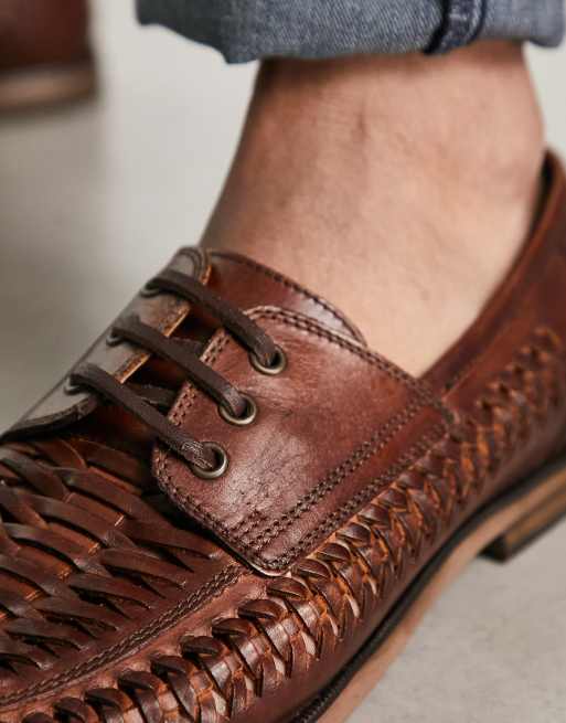 Thomas Crick woven lace up leather shoes in tan