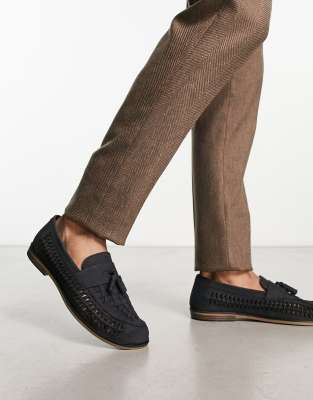 Thomas Crick Thomas Crick woven tassel leather loafers in navy