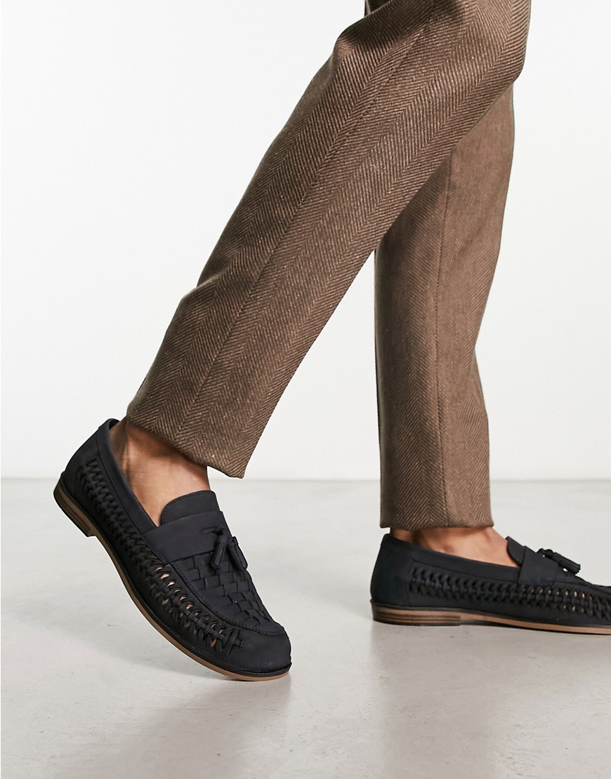 Thomas Crick Woven Tassel Leather Loafers In Navy