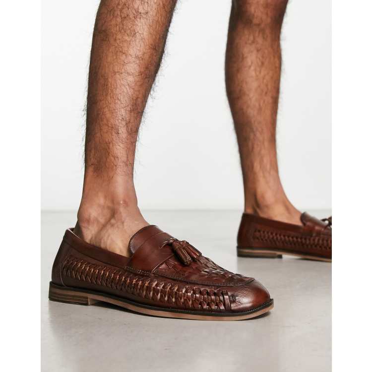 Mens woven leather loafers sale