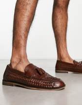 Truffle Collection faux leather woven penny saddle loafers in