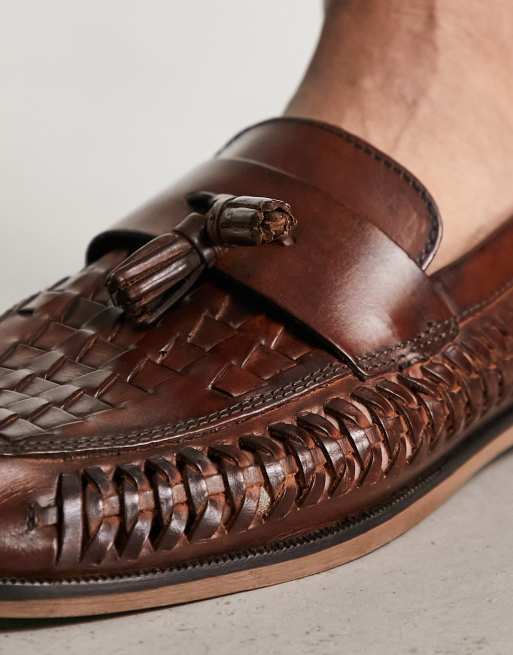 Thomas Crick woven tassel loafer in tan leather