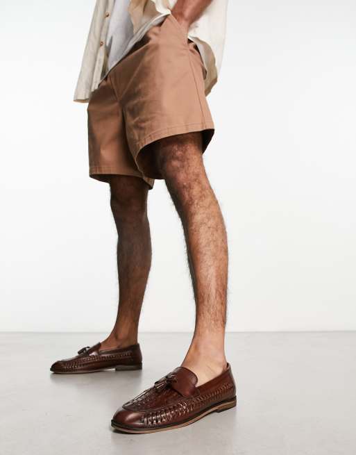 ASOS DESIGN loafers in tan woven leather - ShopStyle