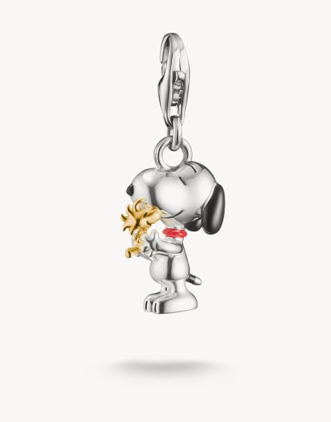 Thomas Sabo 18k gold plated charm pendant snoopy & woodstock friends peanuts original in silver, black, red, gold - SILVER - view 1