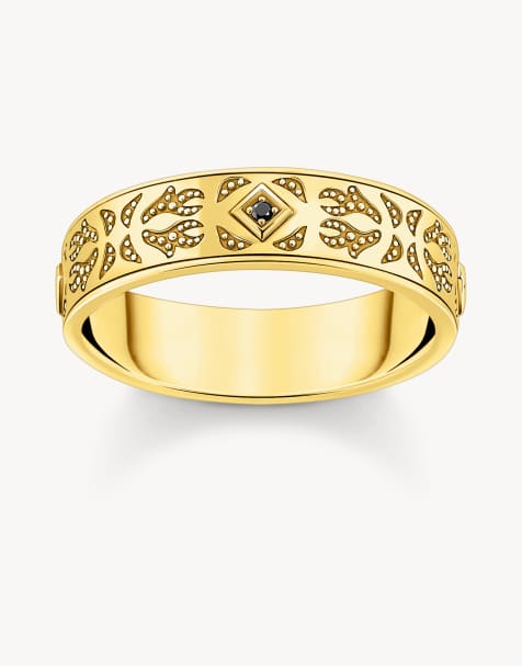Thomas Sabo - Anello a fascia placcato oro con motivo decorativo e zirconia nera - view 1