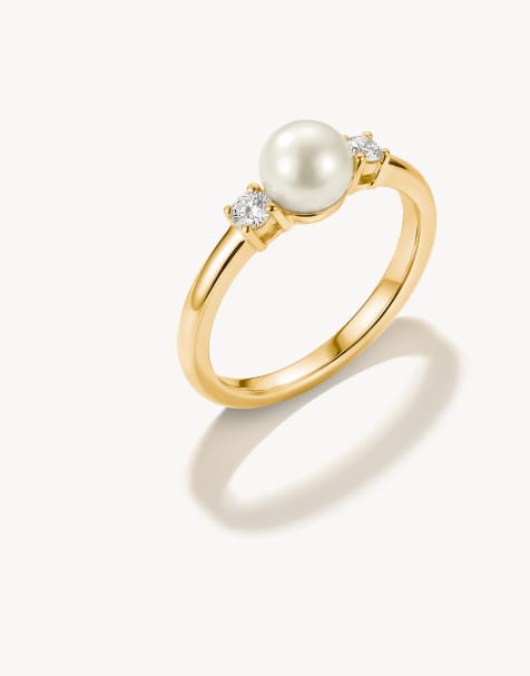 Thomas Sabo anello con perla e zirconi bianchi in oro giallo, bianco - view 1