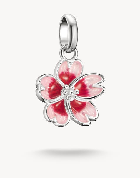 Thomas Sabo – Anhänger in Silberoptik, Rosa und Rot mit Kirschblütendetail - view 1